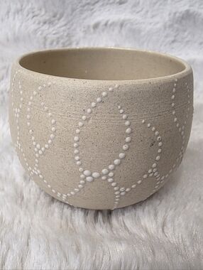 Handmade Mini Pottery Planter Pot W/Beaded Detail Beige